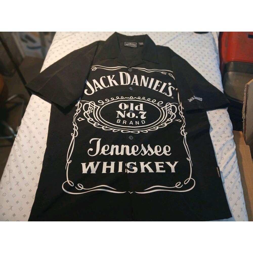 Vintage Y2K Dragonfly Jack Daniels Whiskey Bowling Camp Button Up Shirt Men’s M